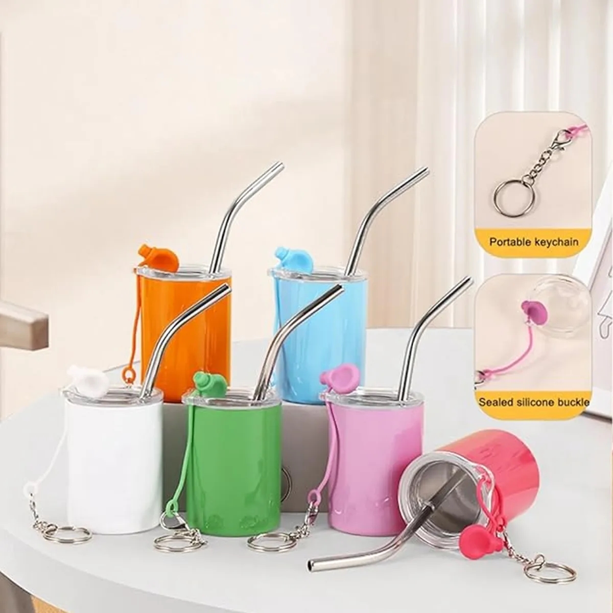 3 Oz. Double Wall Keychain Stainless Steel Mug with Straw 5