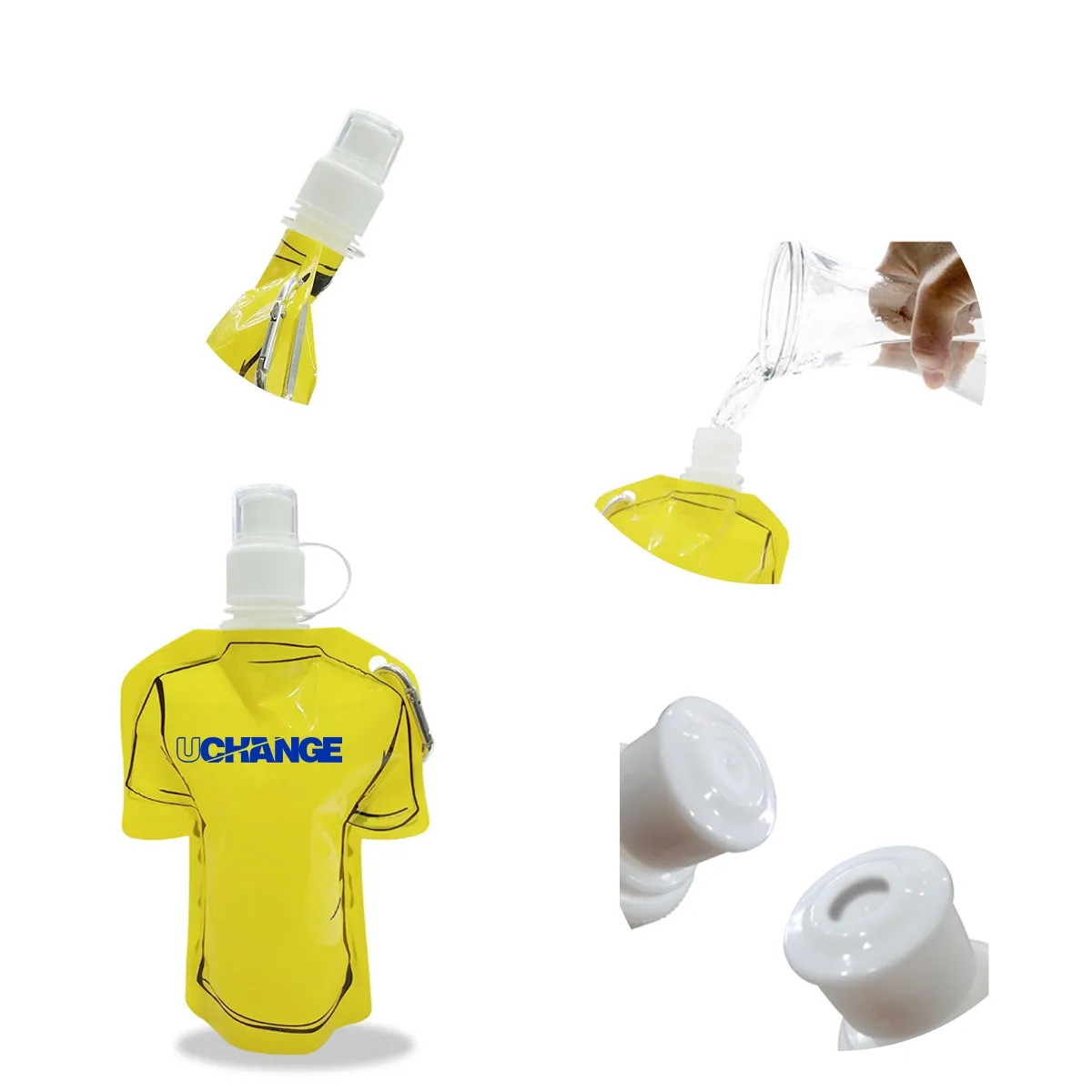 T Shirt Shaped Collapsible Water Bottle With Carabiner 3