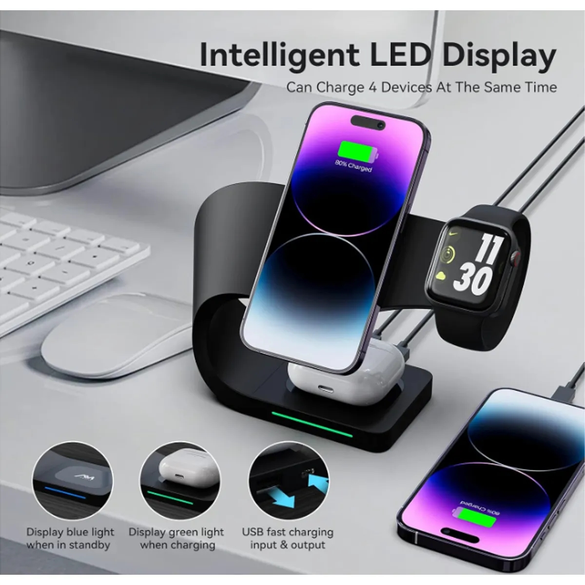 4-in-1 Magnetic Wireless Charger For IPhone/Apple Watch 5