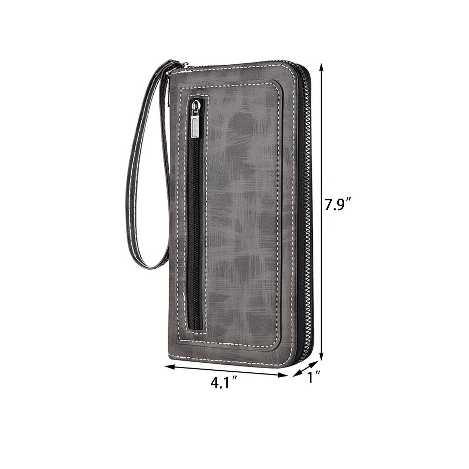 Men Long PU Zipper Wallet w/ Carrying Strap 8