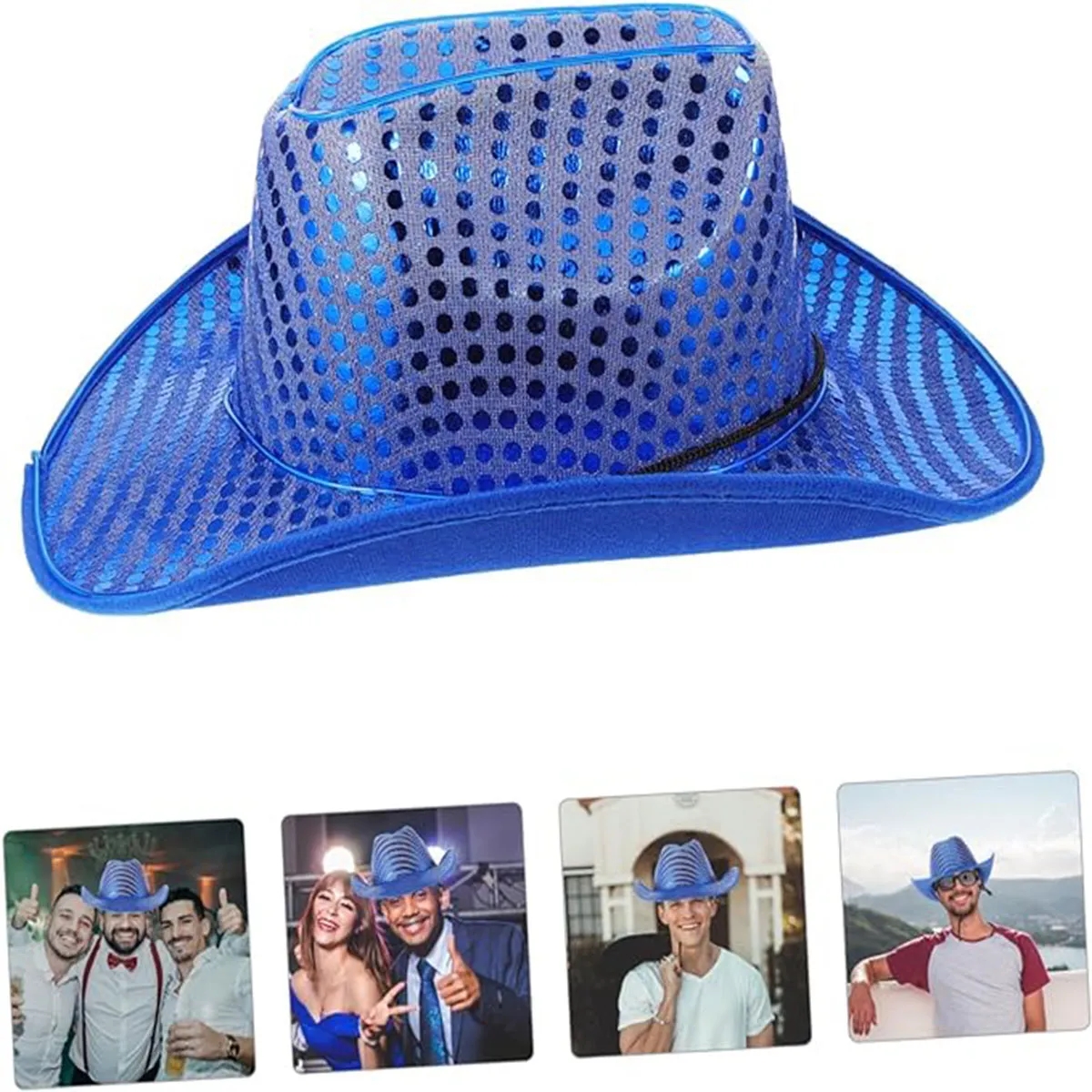 Festival LED Hat Cowboy Sequin Party Flashing Light Up Cap 3