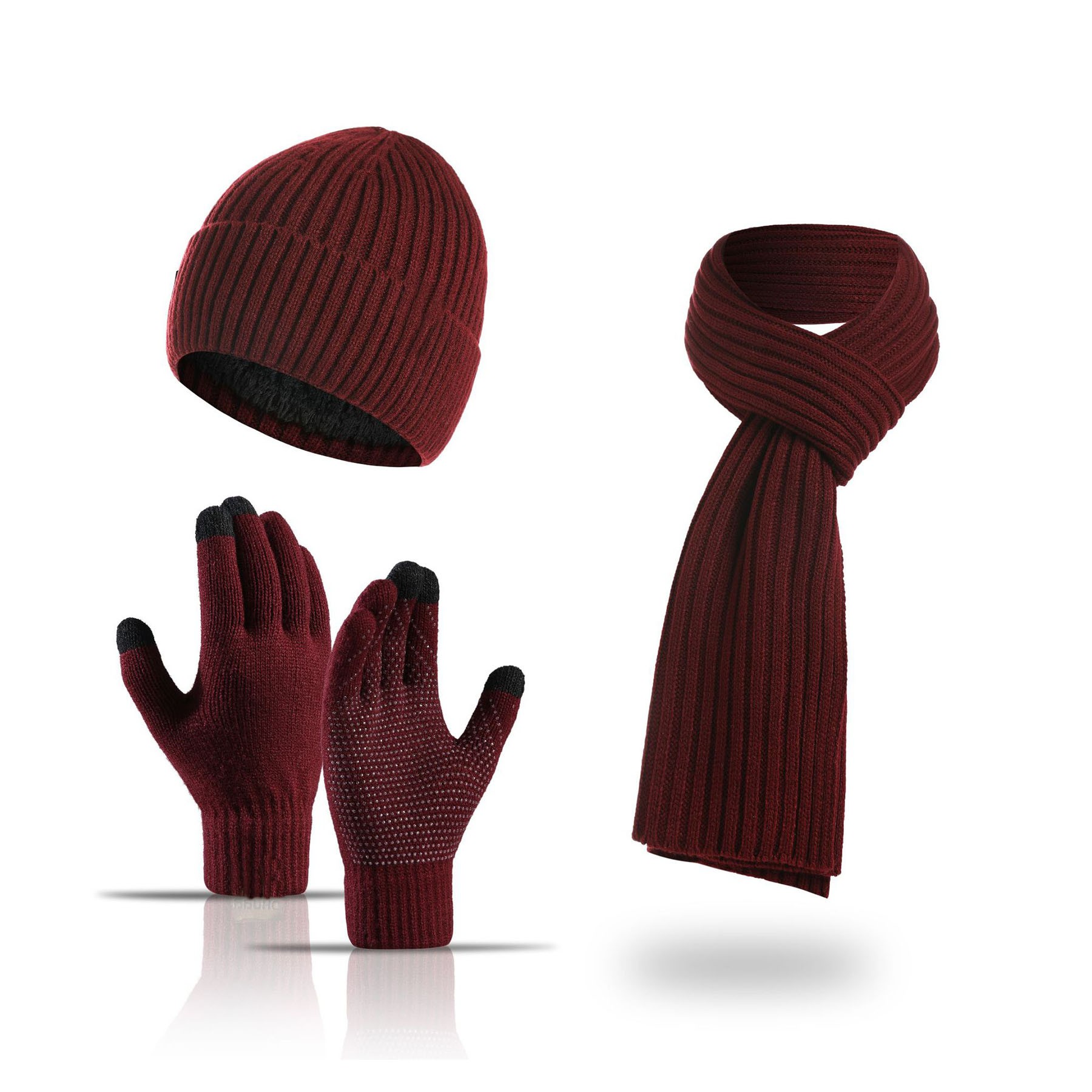 Winter Knit Hat Beanie Long Neck Scarf Touchscreen Gloves Set 5