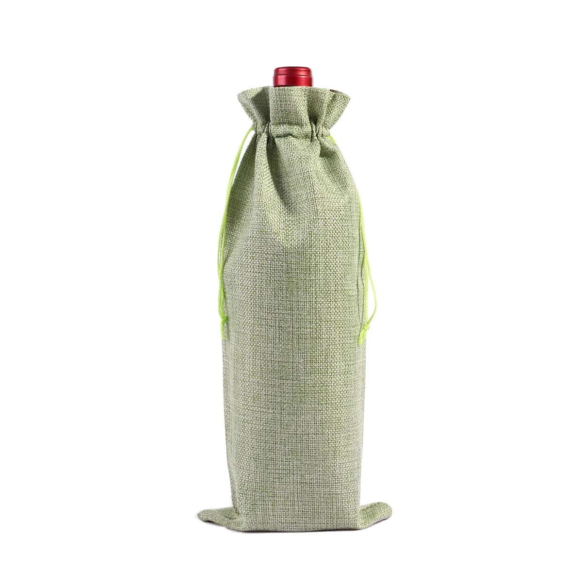 MOQ 20 Burlap Drawstring Wine Bottle Bag 14"L x 6"W 10