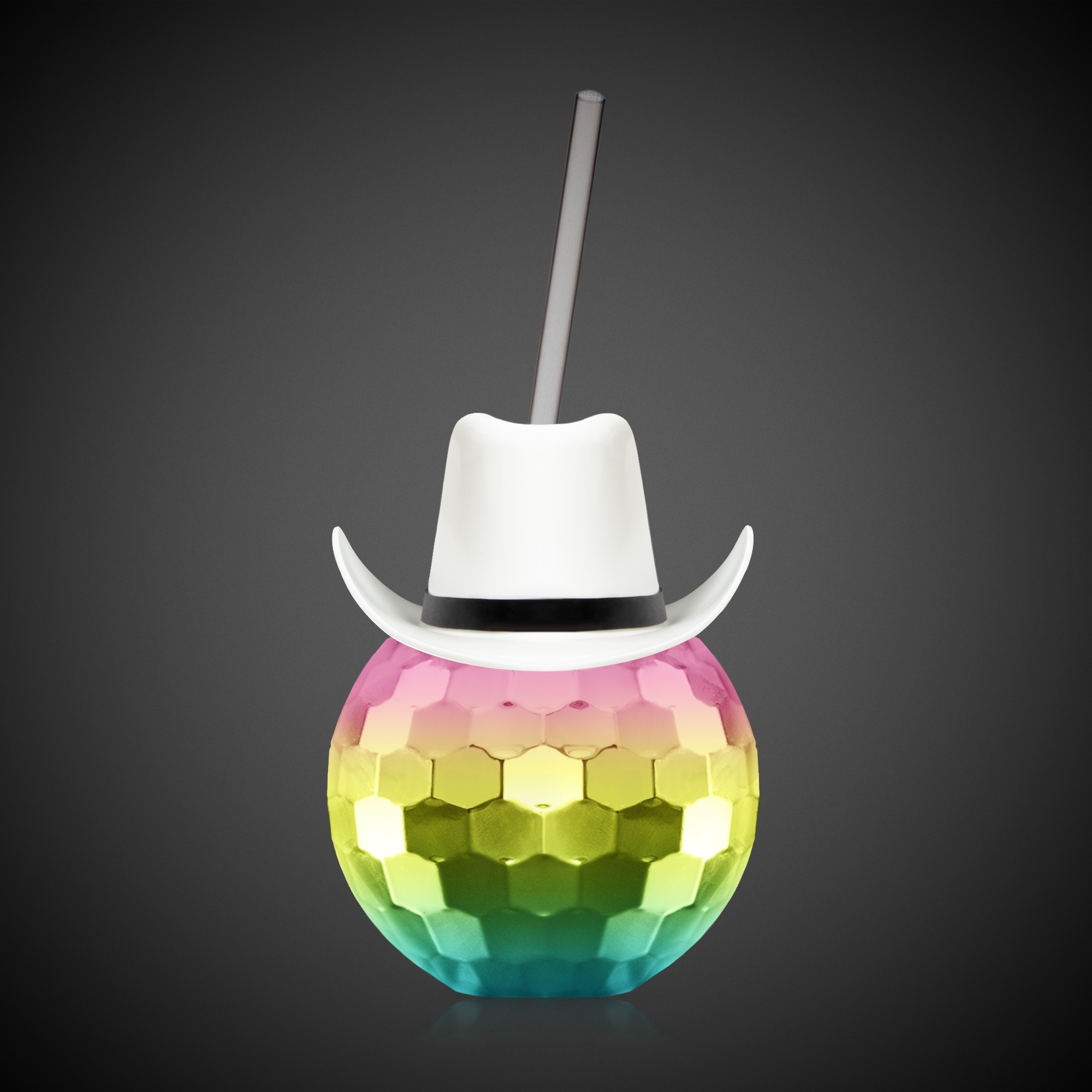 Disco Ball Cup Rainbow w/Straw and White Hat(hat not assembled)(Imprintable) 4