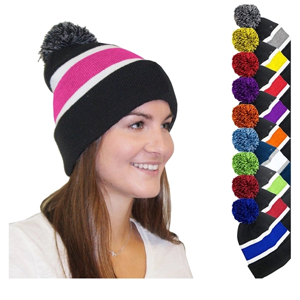 Pom Knit Beanie With Cuff 1