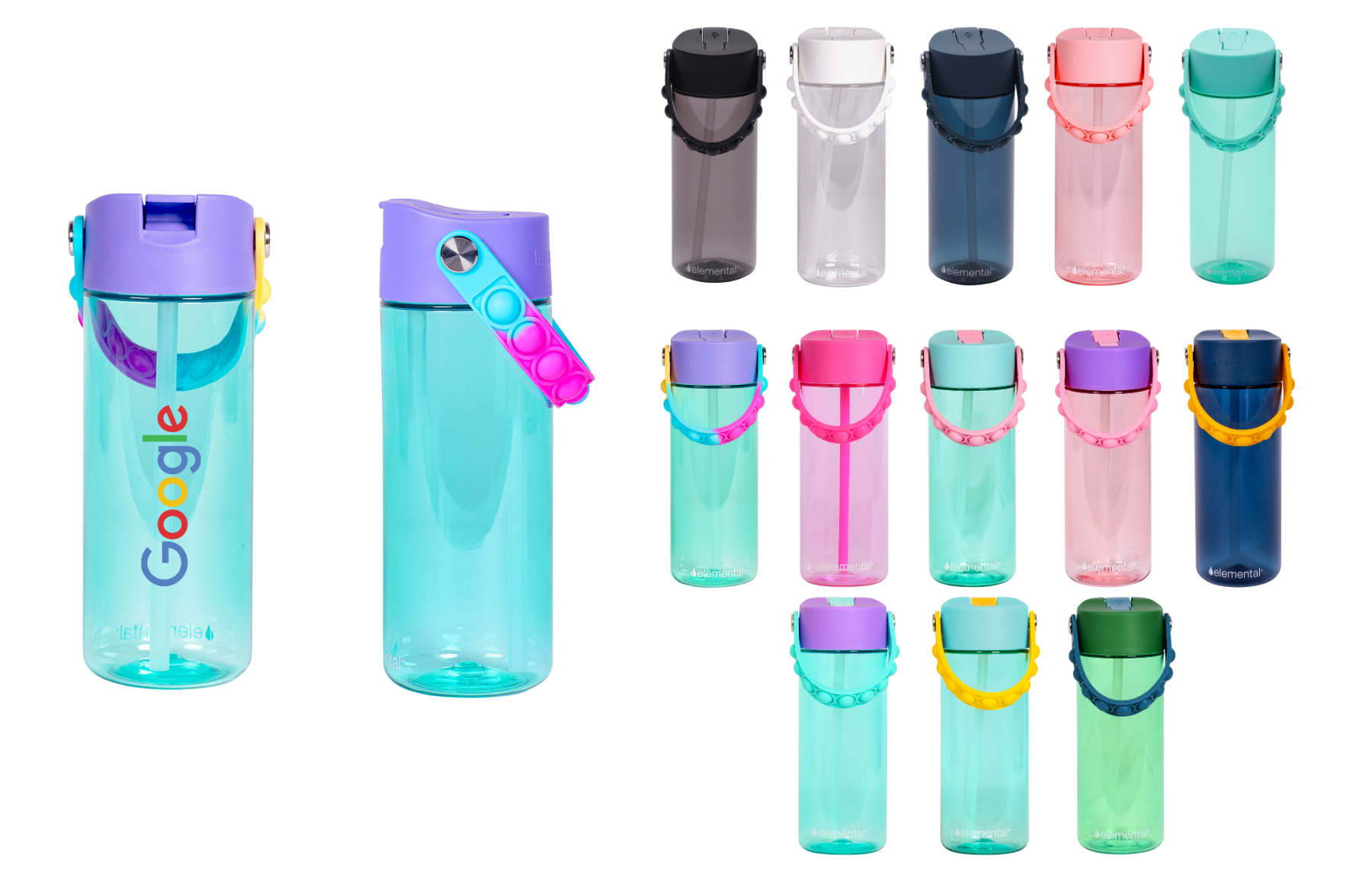 Elemental® Splash Pop Fidget 18oz Tritan Water Bottle - with Drinking Spout and Straw 18