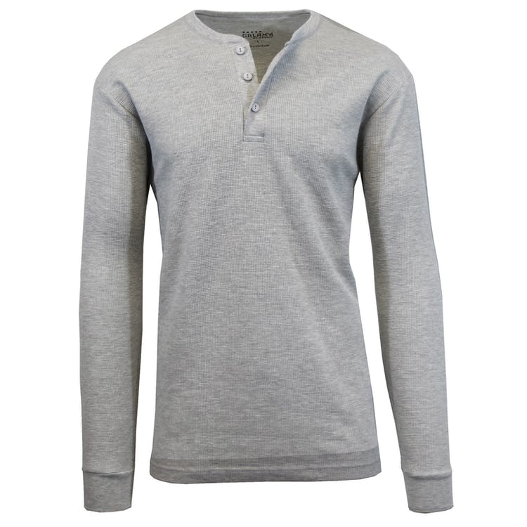 Men's Henley Thermal Shirts - Heather Gray S-XL 3 Button, custom hoodie or sweatshirt with logo imprint 2