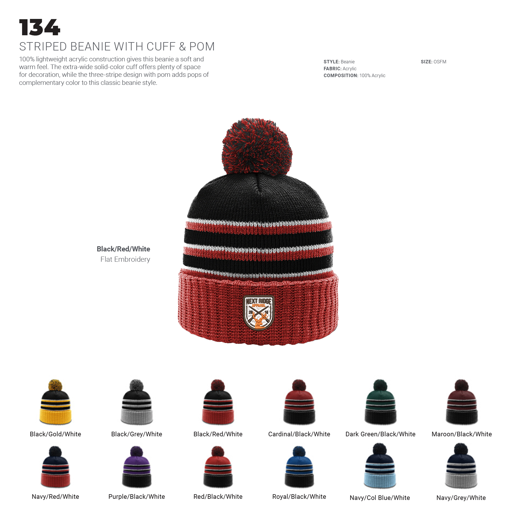 Richardson 134 Striped Cuffed Beanie with Pom 3