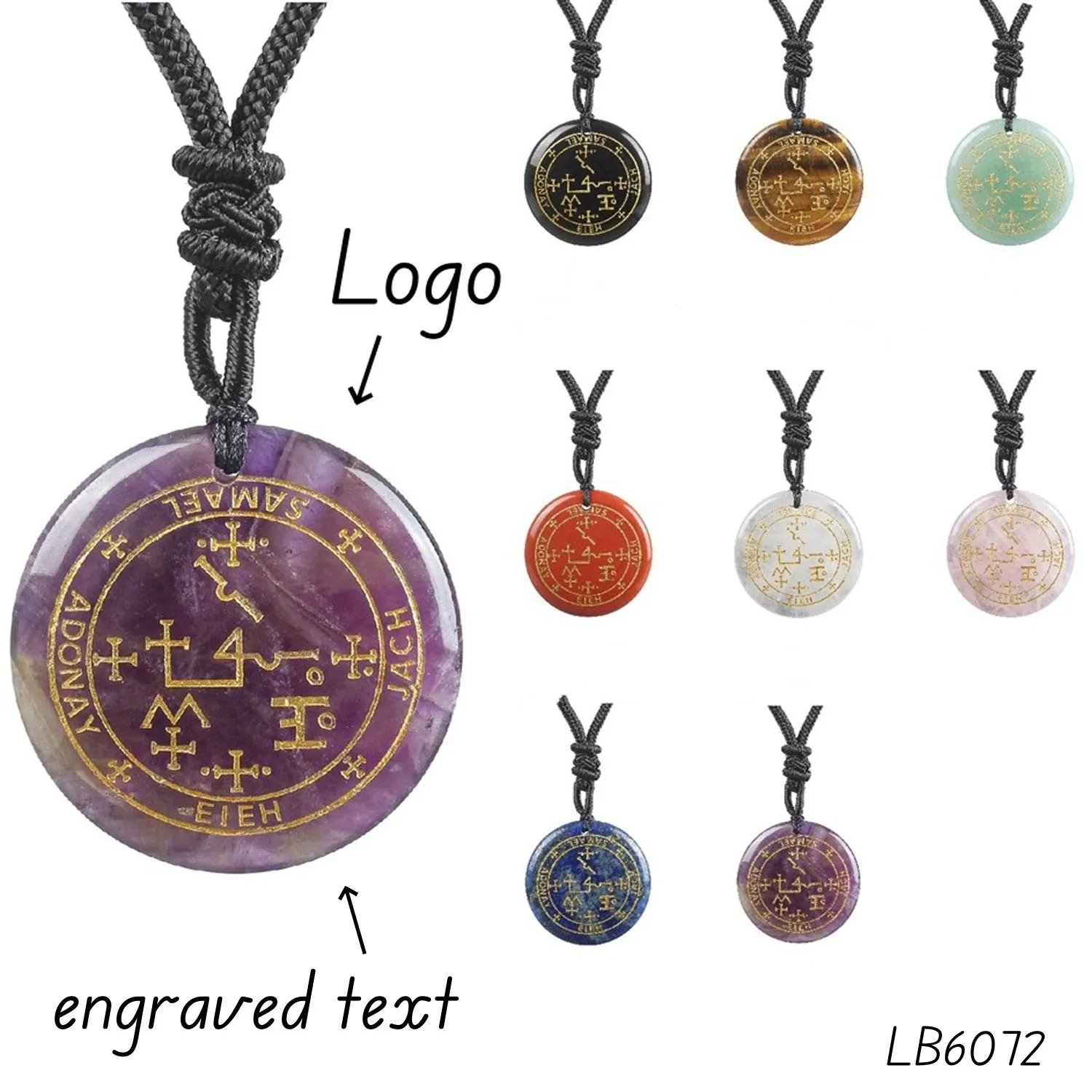 Engraved Natural Stone Necklace Energy Healing Jewelry 2