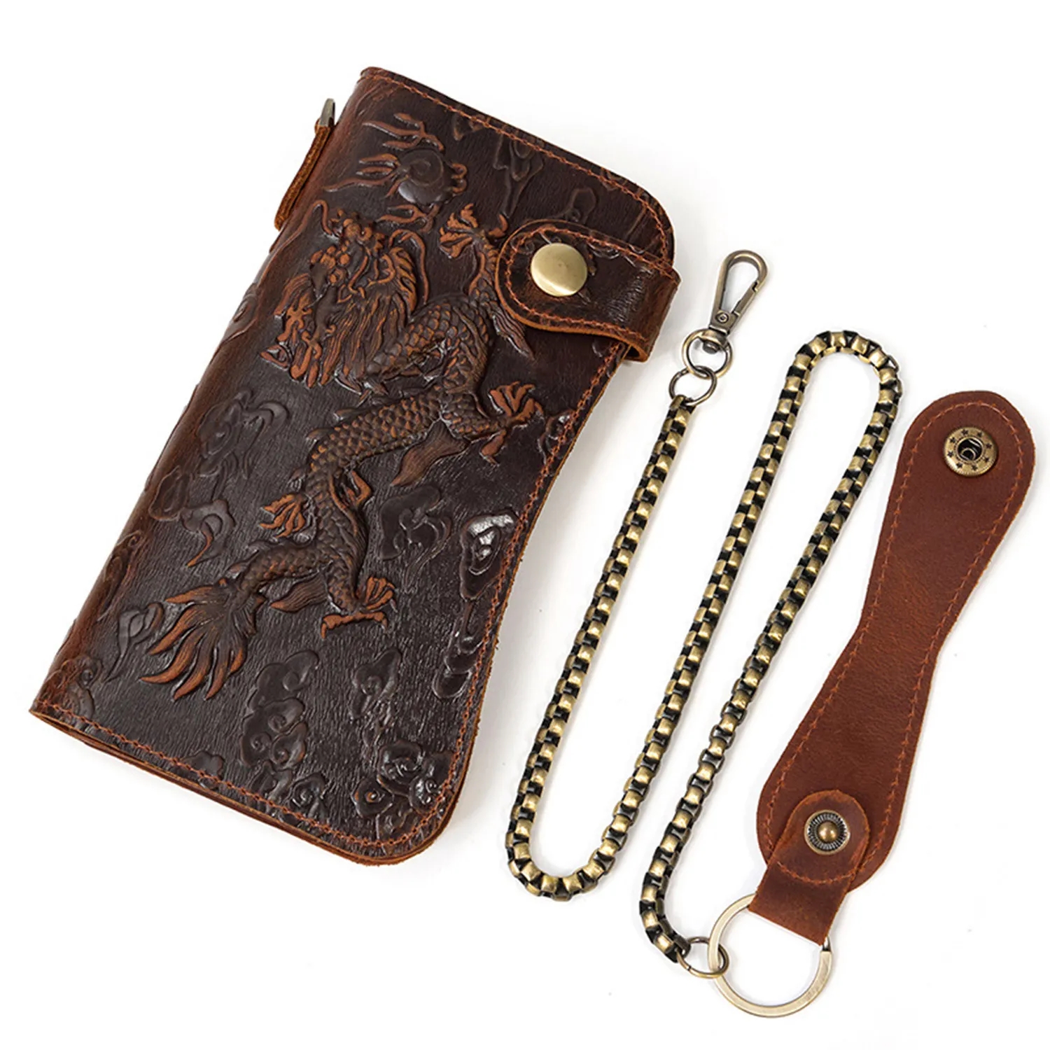 Embossed Dragon Pattern Multi Clip Leather Wallet 5