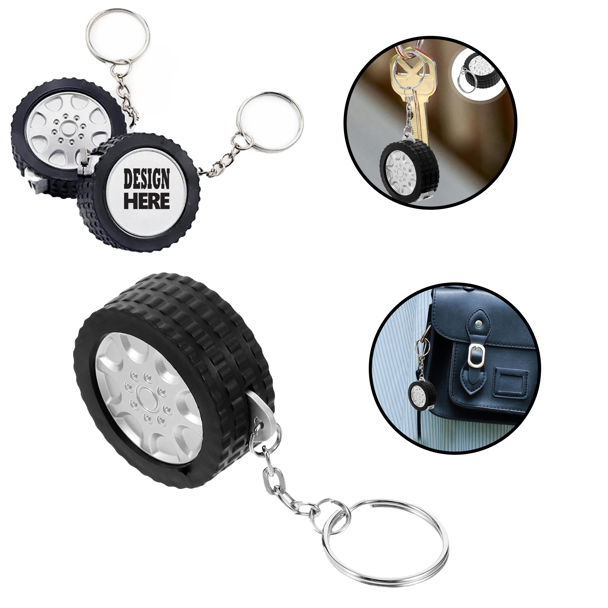 Tire Design Mini Tape Measure Keychain 3