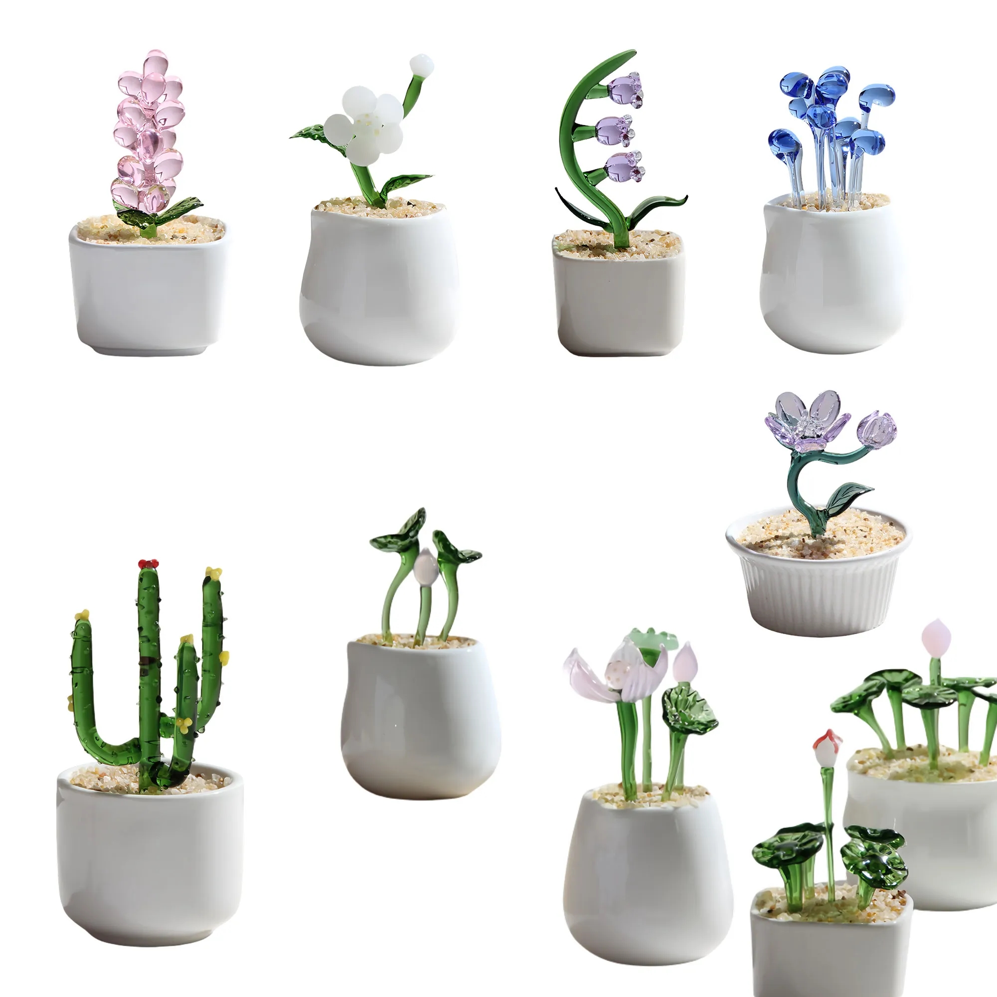 Handmade Glass Succulent Cactus Decor For Office Home 3