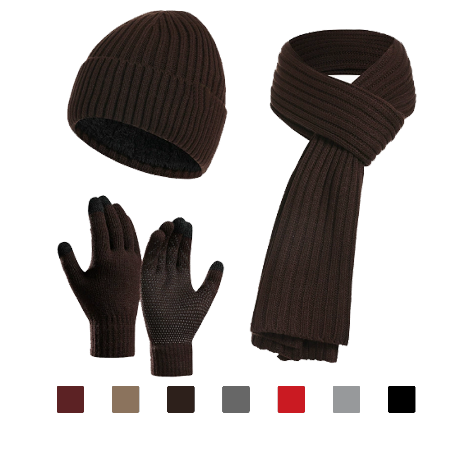 Cold Weather Knit Beanie Scarf and Gloves Set 2