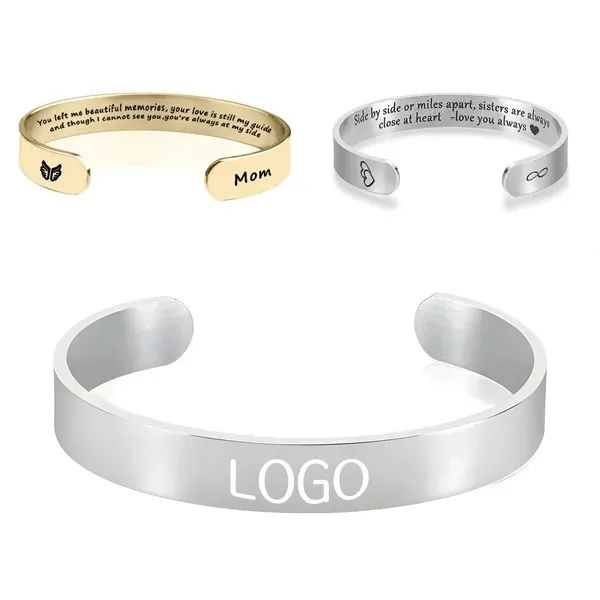 Engraved Titanium Bracelet Flat C-Shaped Design 6