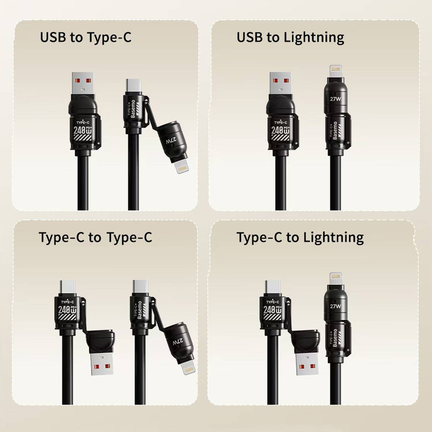 240W 4-in-1 Fast Charging Cable – Durable Coil Design 6