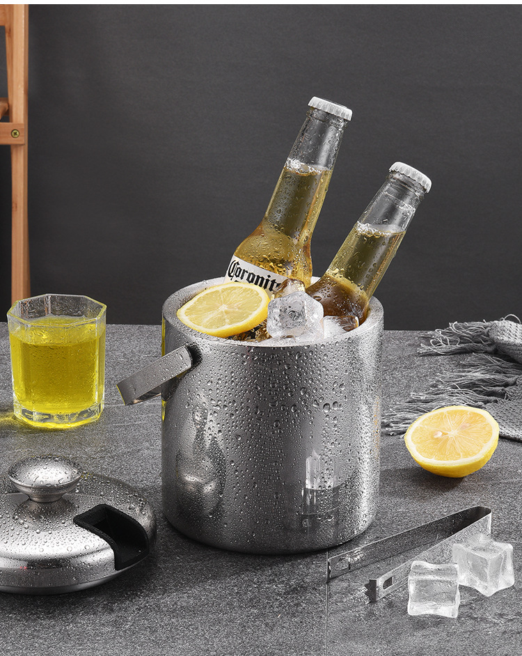 Small Ice Bucket [1.3L] w/ Lid and Tongs Included Strainer Keeps Ice Cold & Dry 4