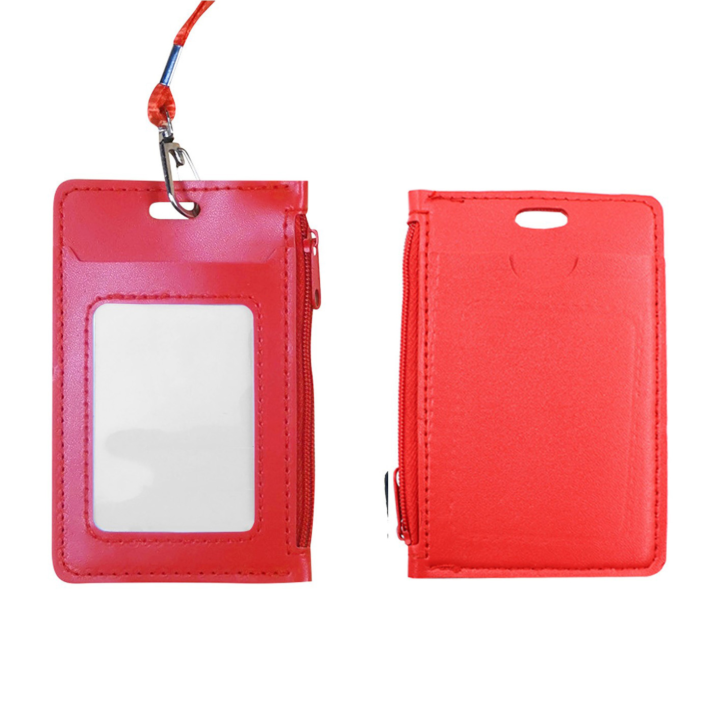 Lanyard PU Leather Card Holder With Zippered Pocket 3