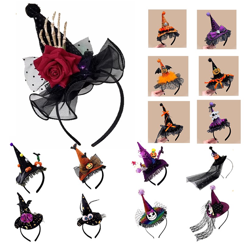 Halloween Witch Headband Costume Party Weird Lace Big Sequin Hat Headband 2