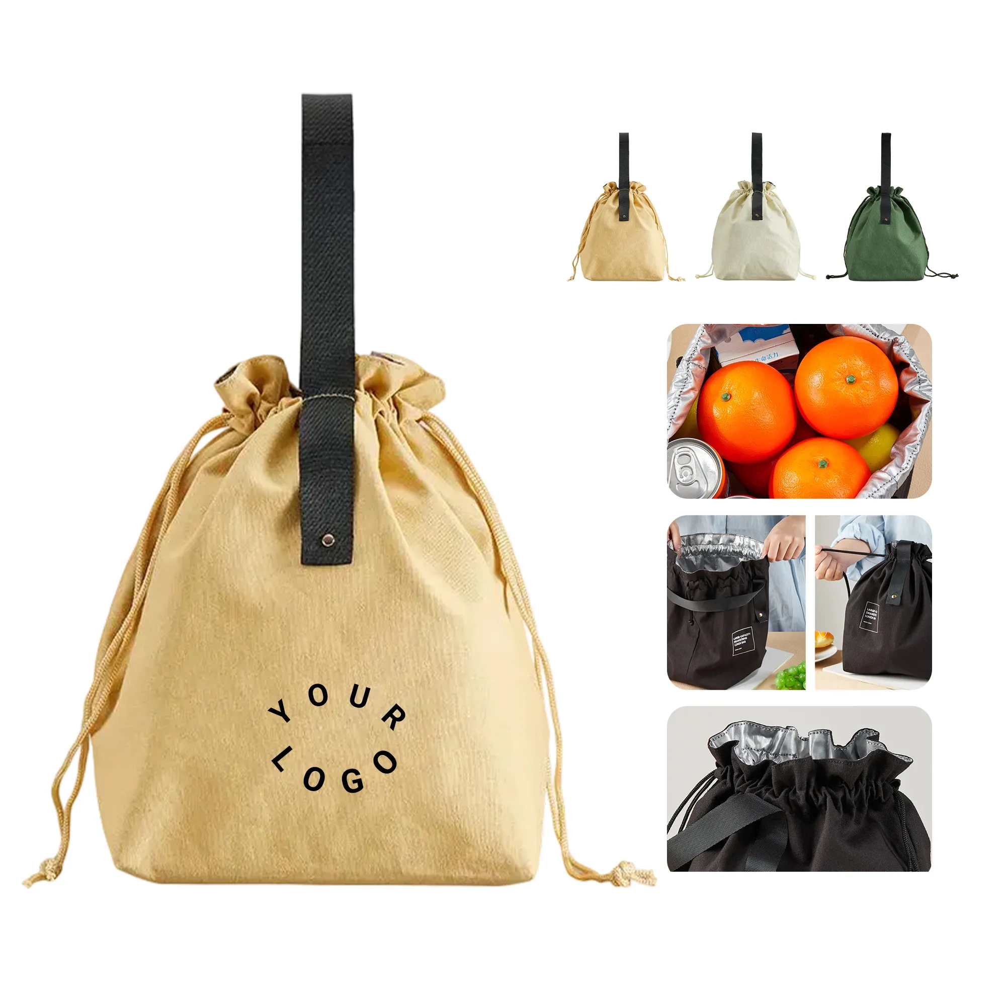 Canvas Insulated Tote Bag with Drawstring Closure 2