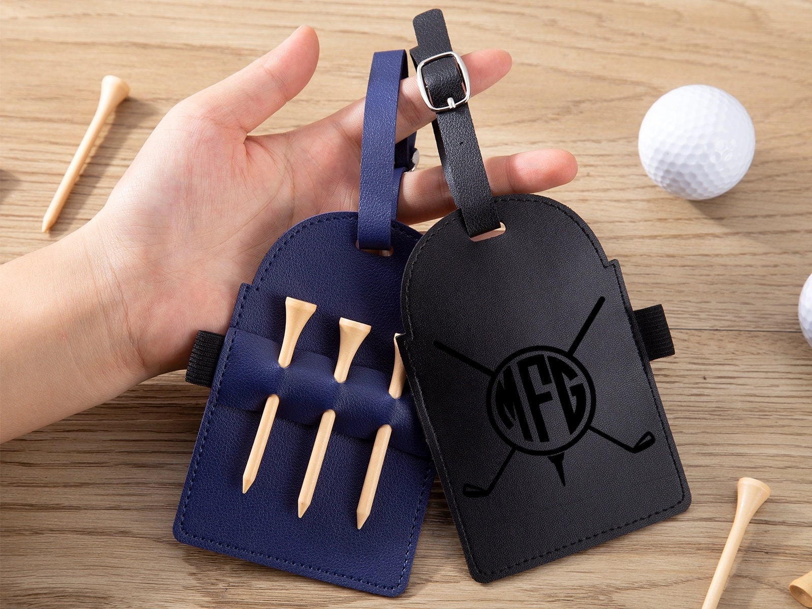 LEATHER GOLF BAG TAG TEE HOLDER 4