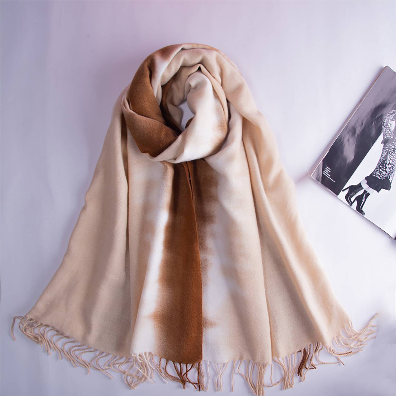 Versatile Gradient colour tassel shawl scarf 3