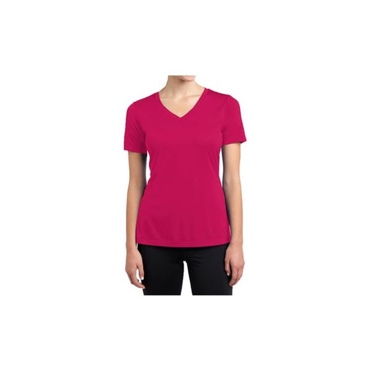 Women's V-Neck Fitted Tees - Magenta Medium Cotton Short Sleeve 2