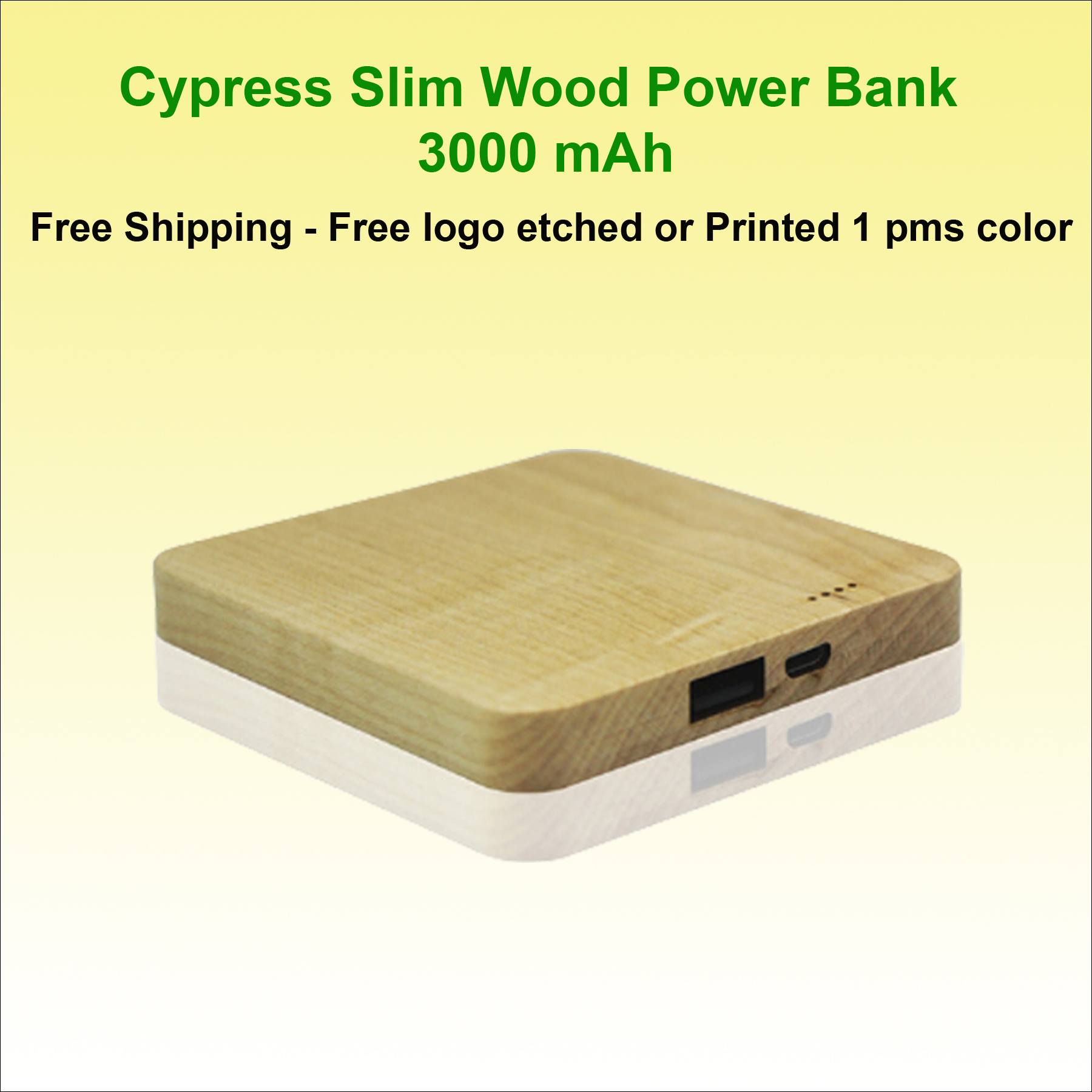 Cypress Bamboo Wood Slim Power Bank, 3000 mAh 2