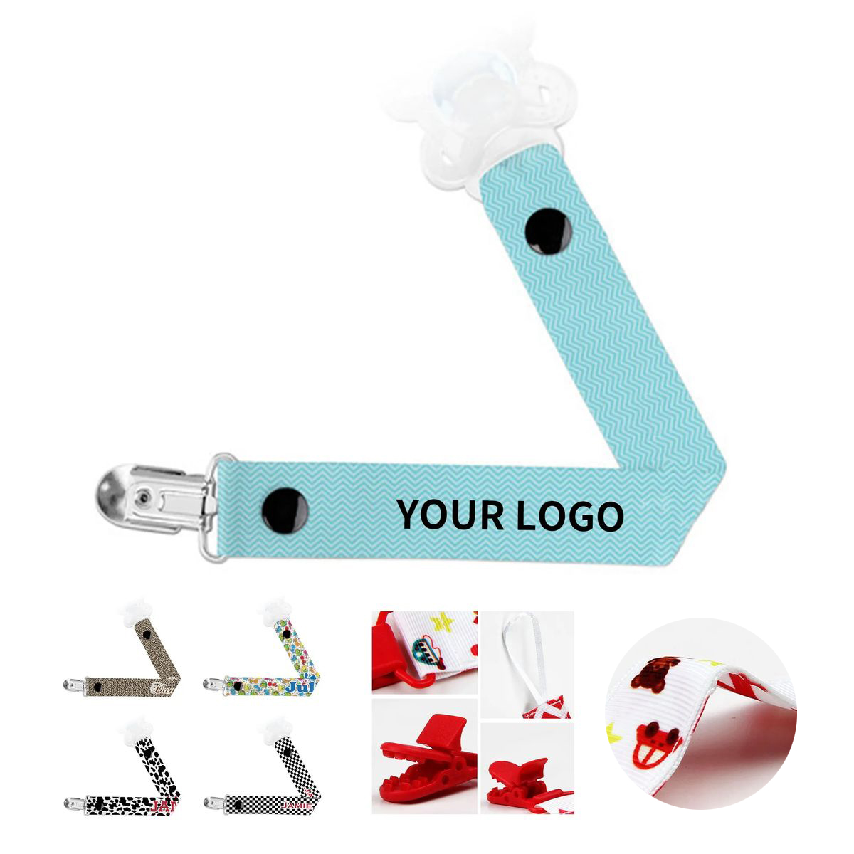 Safe Pacifier Strap with Plastic Teeth Metal Clip 1