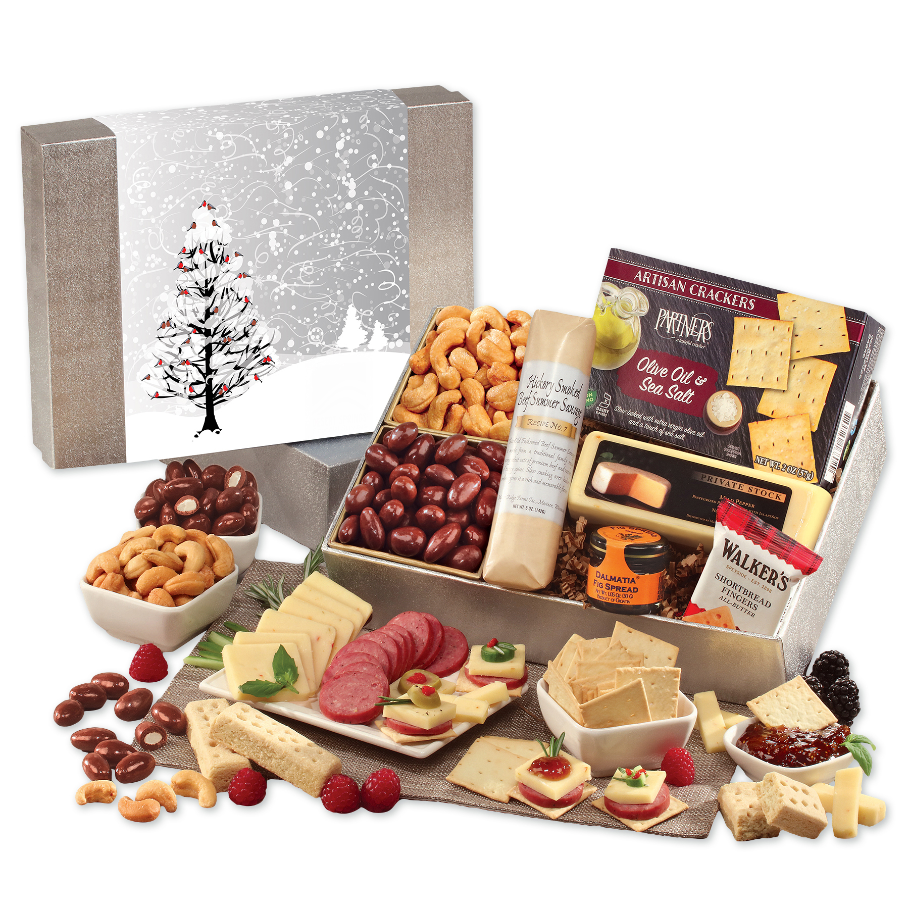 Shelf Stable Snacking Smorgasbord with Cardinals in Tree Sleeve 2