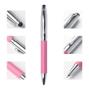 PU Leather Barrel Metal Pen With Stylus 12