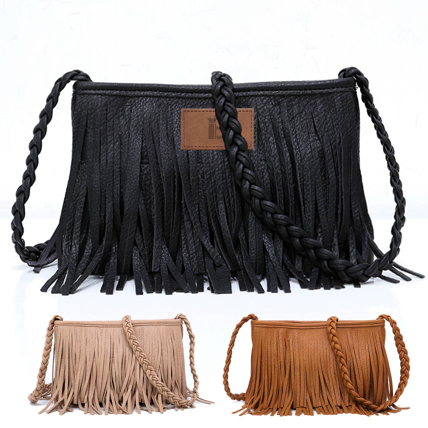 PU Hand-woven tassel shoulder cross-body bag 5