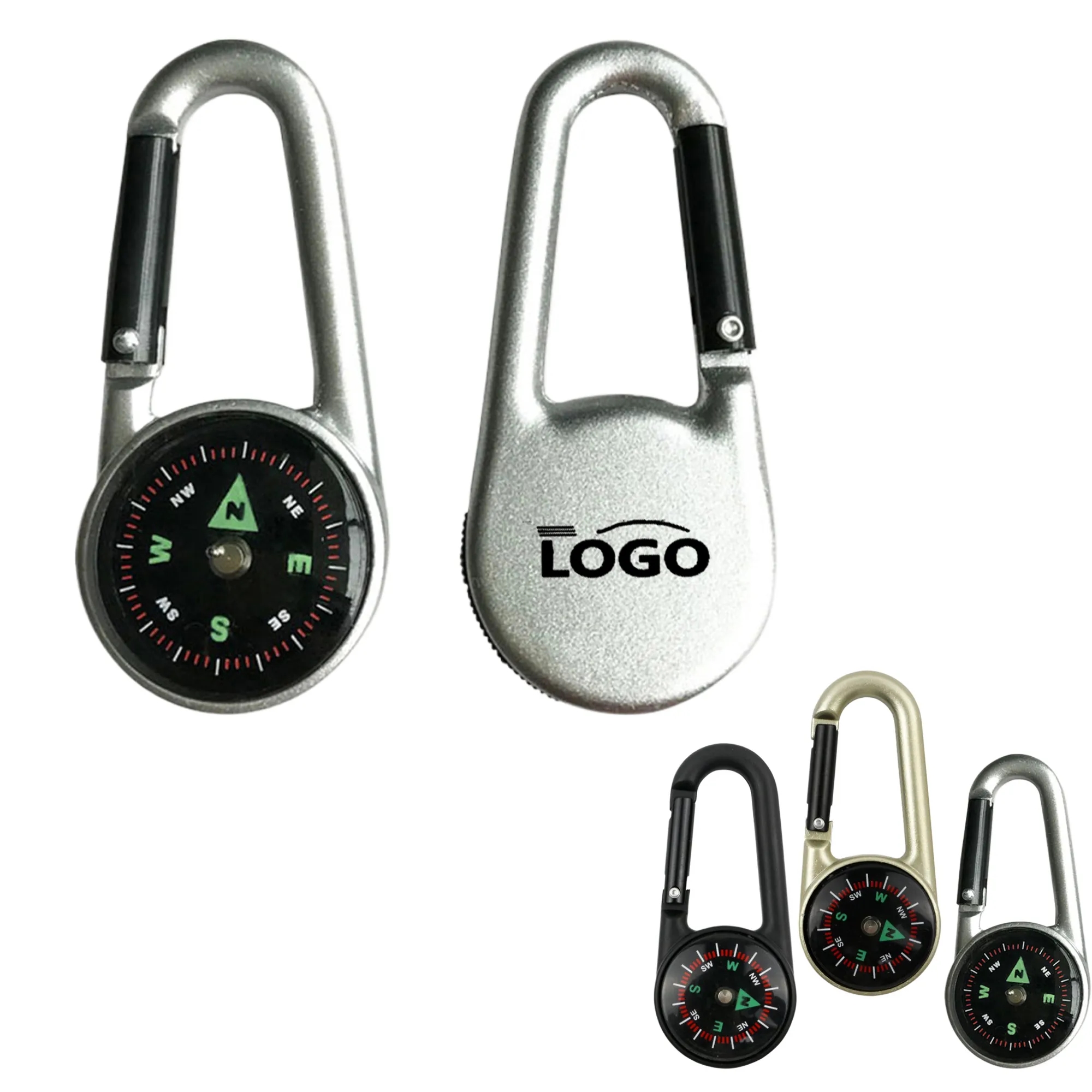 MOQ100 Metal Carabiner Compass Keychain Outdoor Gift 2
