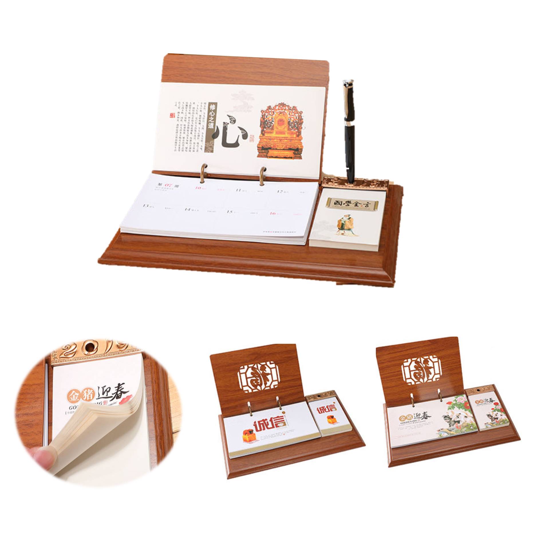 Notepad Wooden Desk Calendars With Pen Holder 2