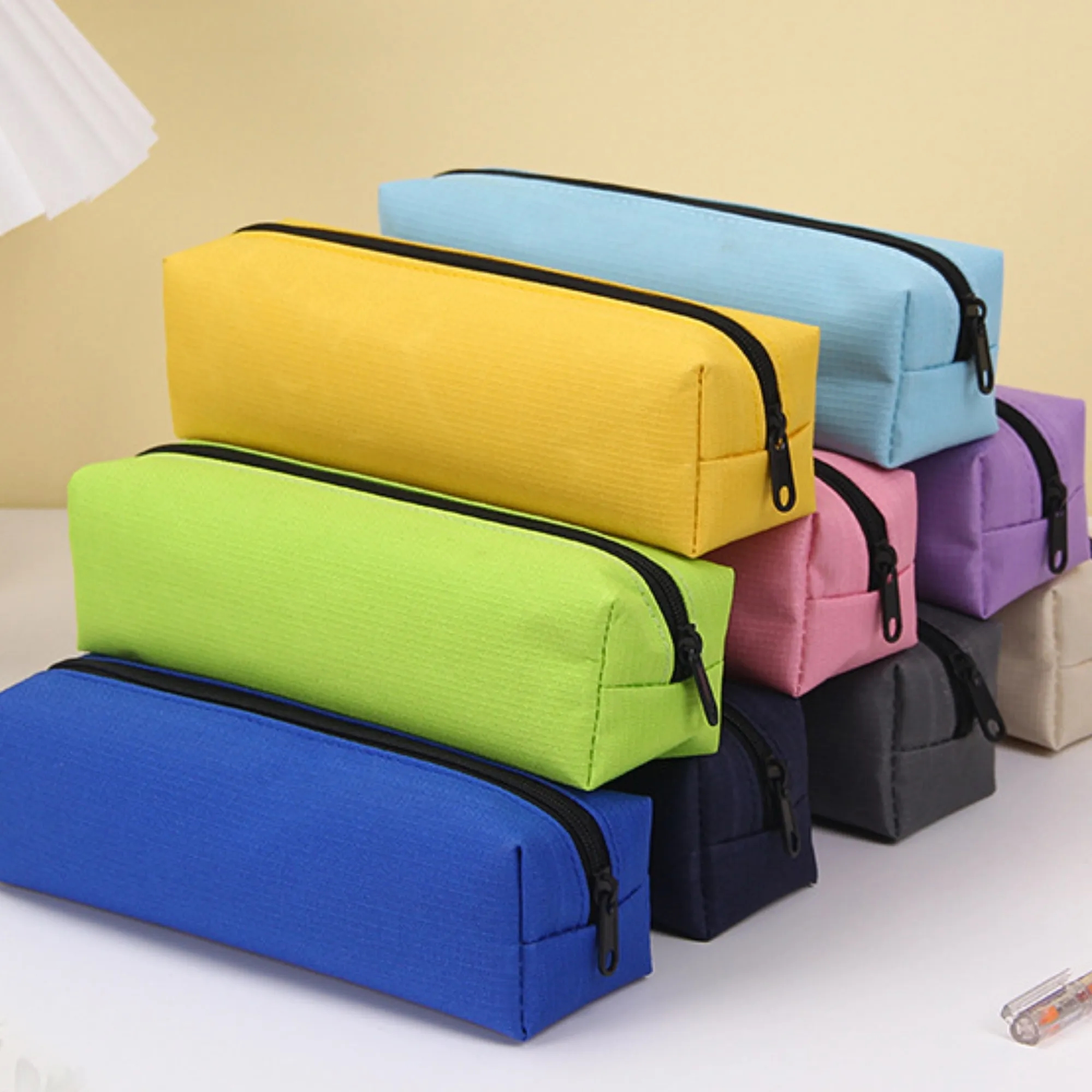 Solid Color Multipurpose Oxford Zipper Pencil Pouch Pen Case 3
