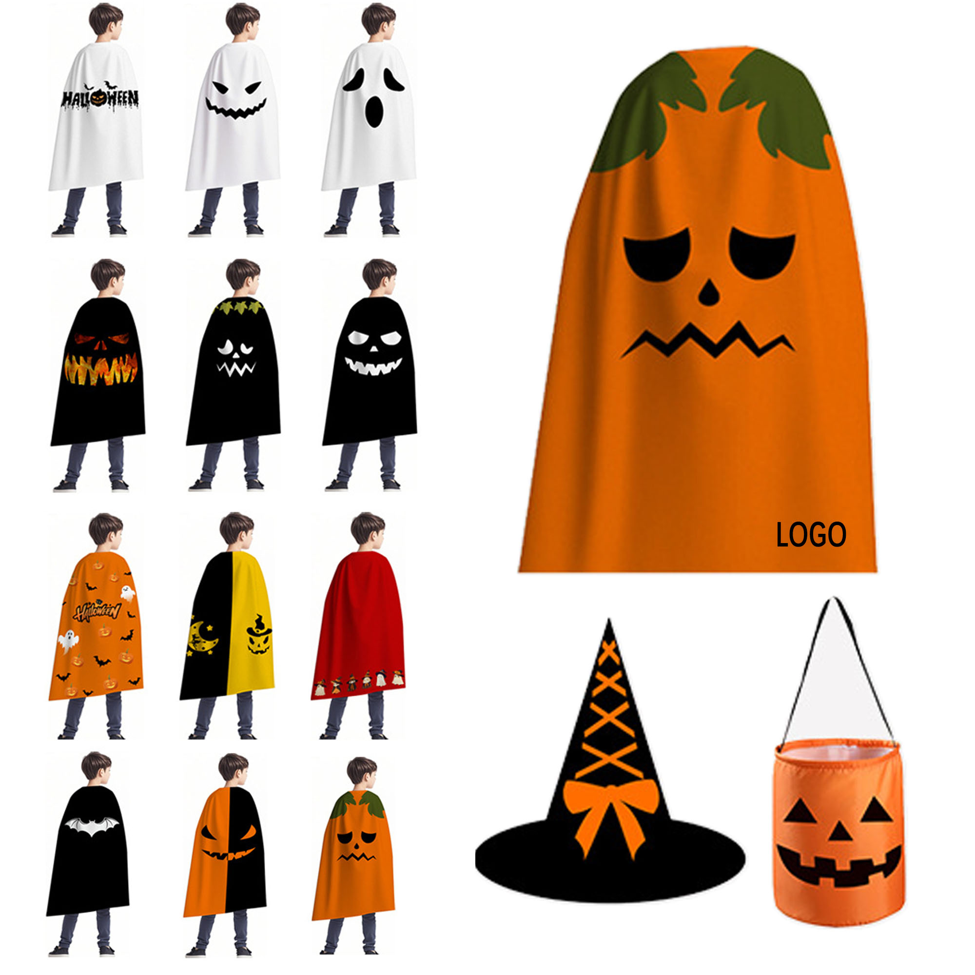 Kids Halloween Cape Witch Hat And Candy Bag Costume Set 2