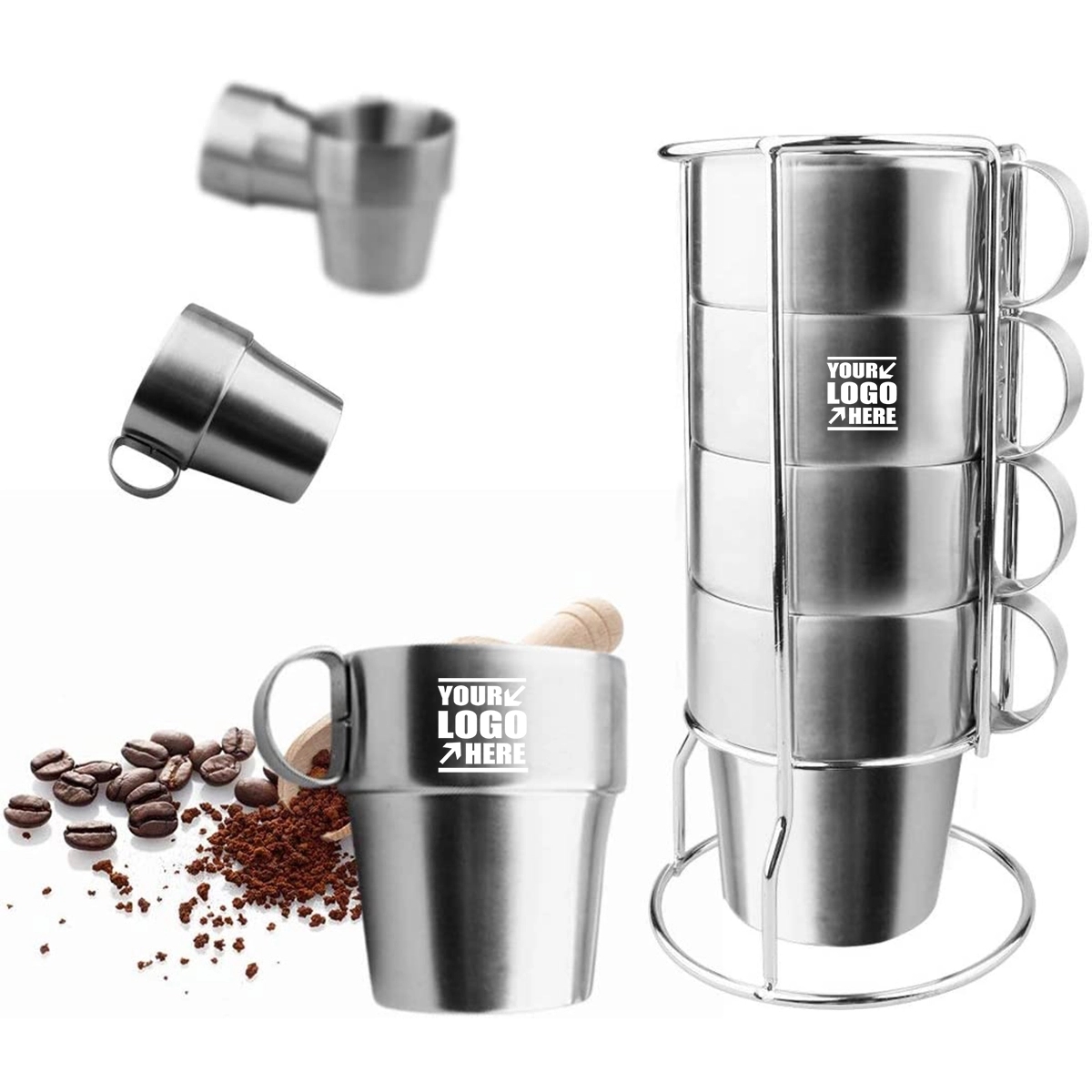 Set Of 4 Stackable Stainless Steel Coffee Cups Double-Layer 2