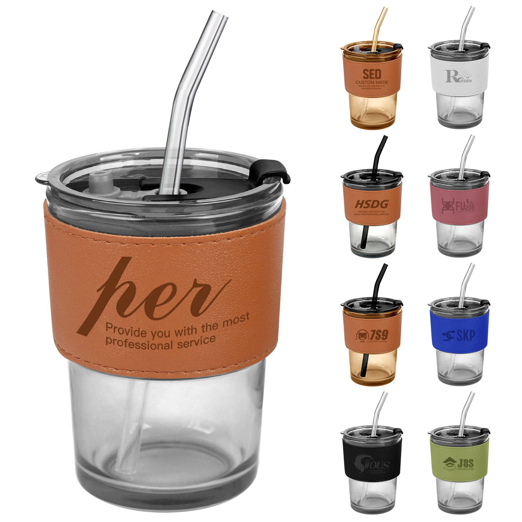 Anti-scald Glass Cup with Leather Case Straw 2