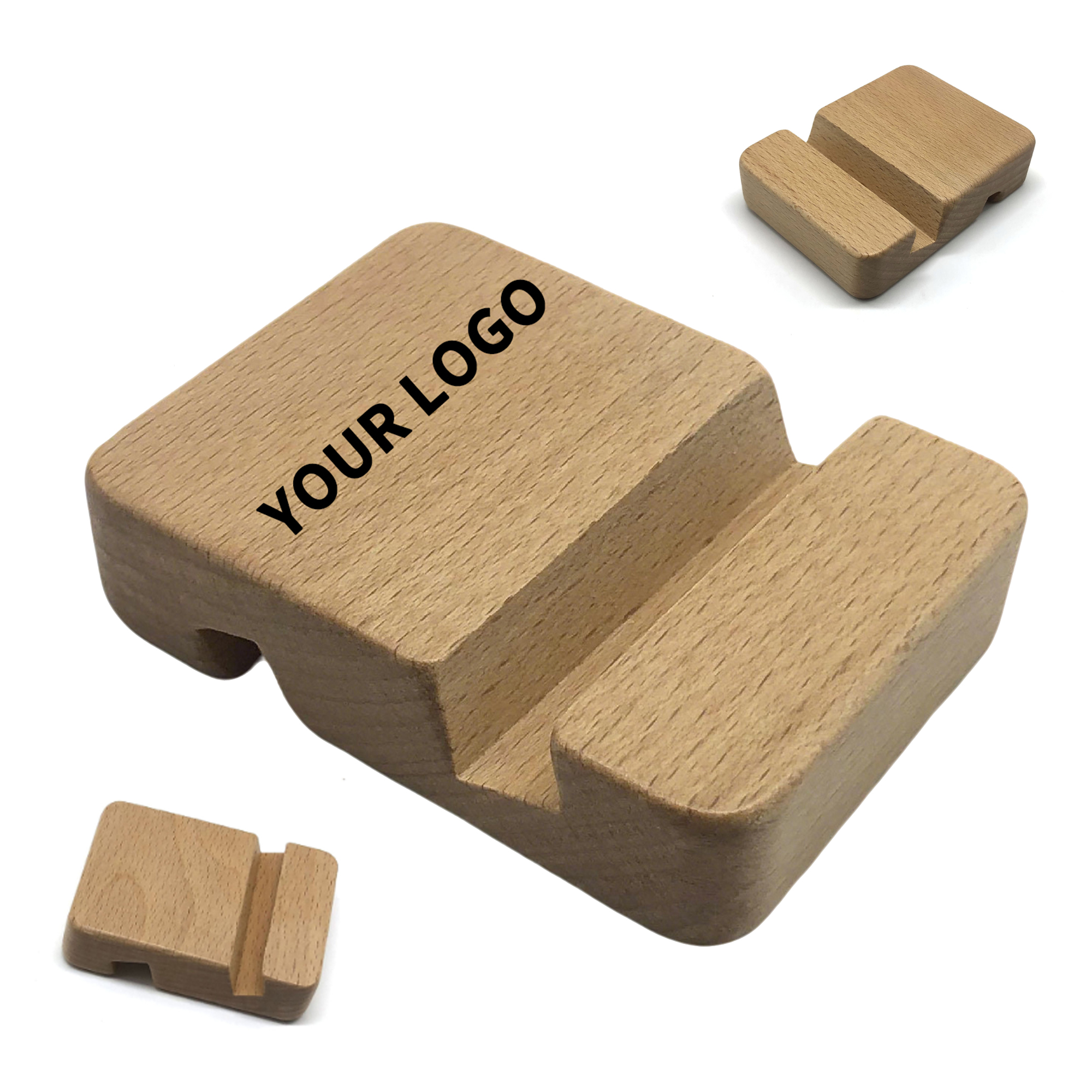 Beech Wood Phone Stand Dual Angle 3.15" Length X 2.36" Width X 0.8" Height 1