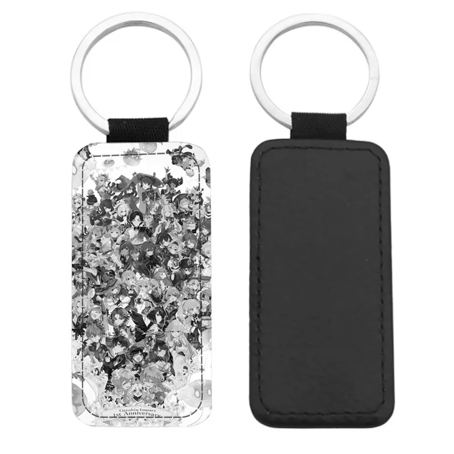 Curved Rectangle Leather Keychain 1