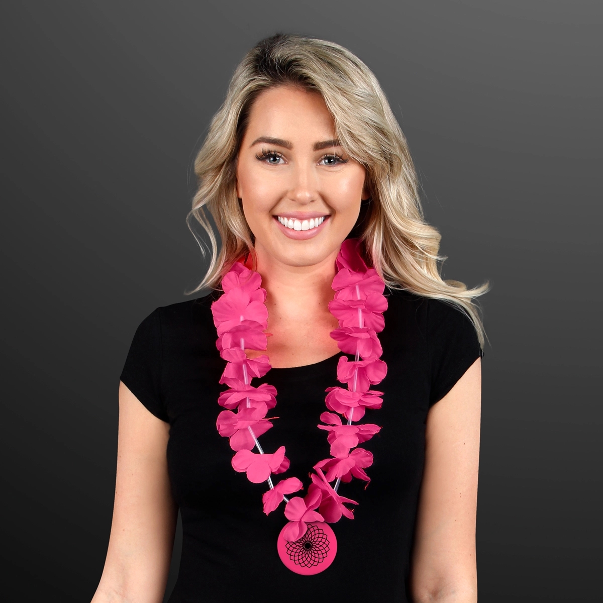Pink Flower Lei Necklace with Medallion (Non-Light Up) 3