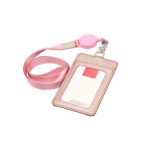 Retractable Lanyard 3 Pockets Dual Side PU Leather Card Holder 19