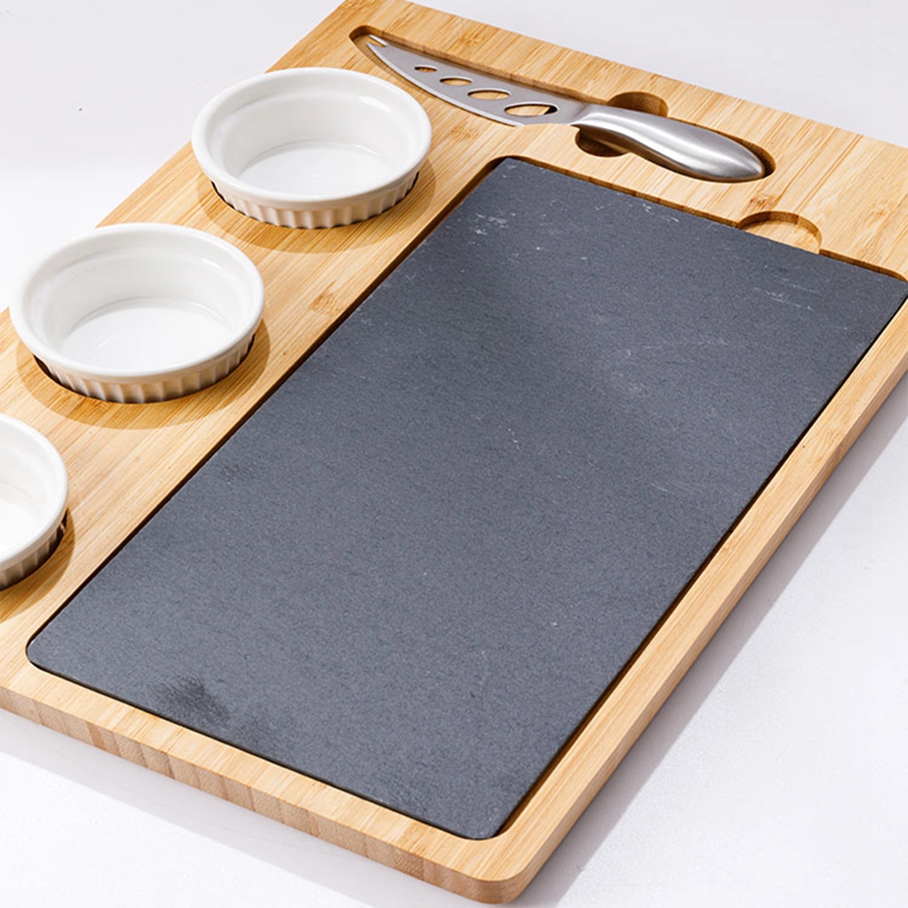 Natural Bamboo Cheese Board & Cutlery Set 5