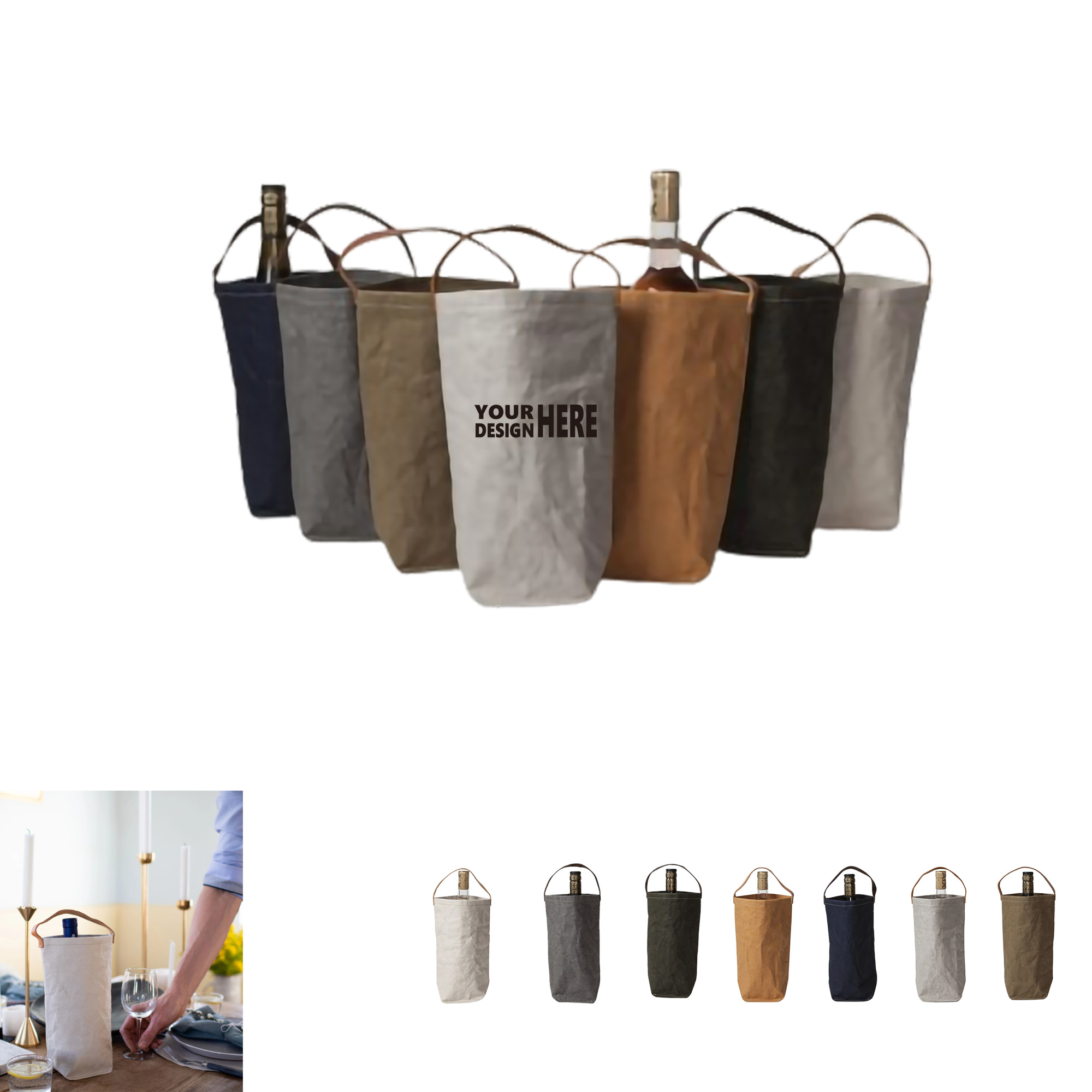 Connoisseur Single Bottle Washed Paper Wine Tote Bag 9