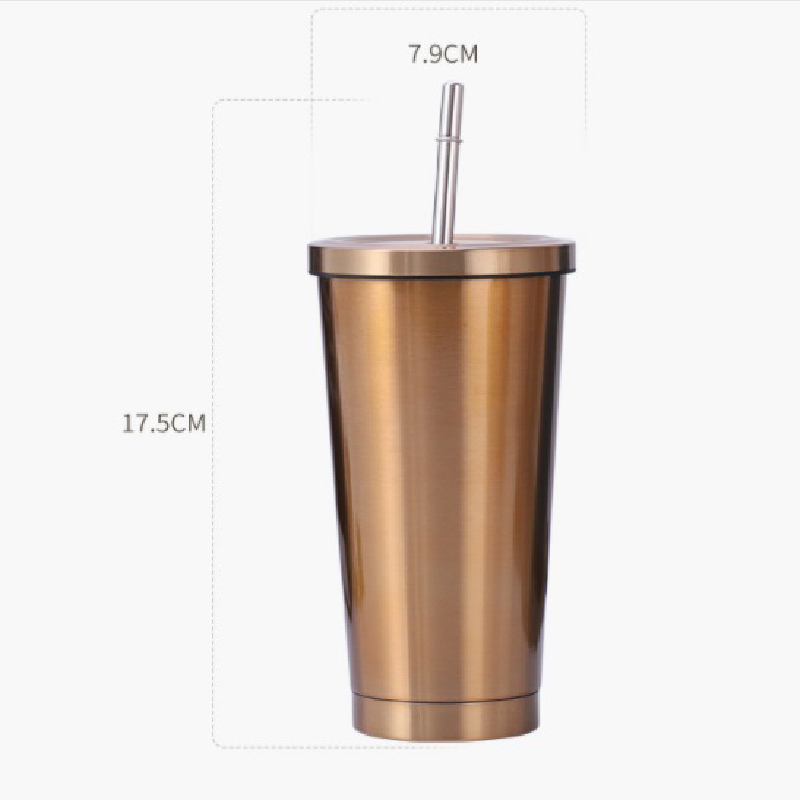 Stainless Steel Water Bottle Iced Coffee Travel Mug Cup With Straw 5
