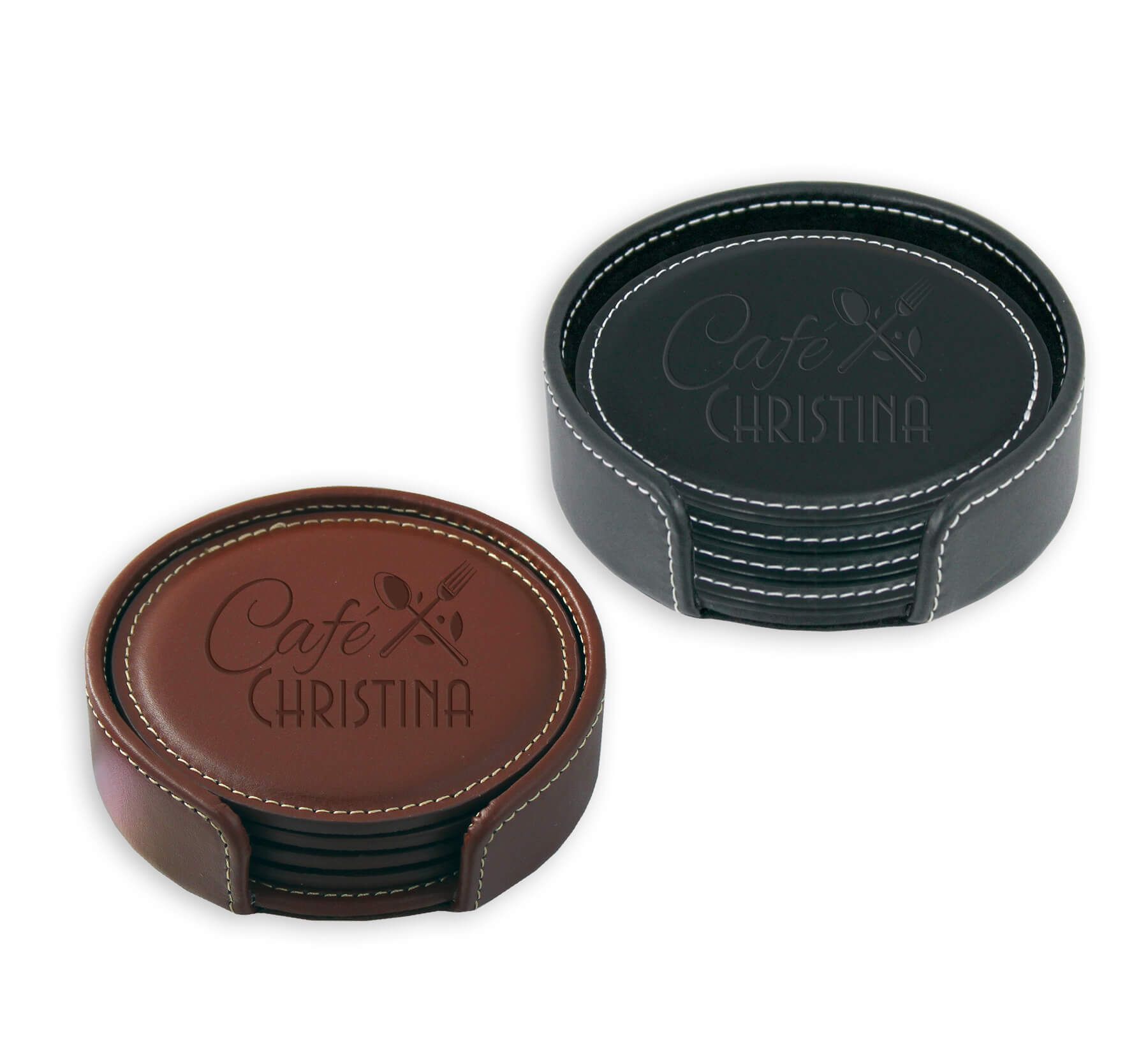 Vintage Leather Round Coaster Gift Set 2
