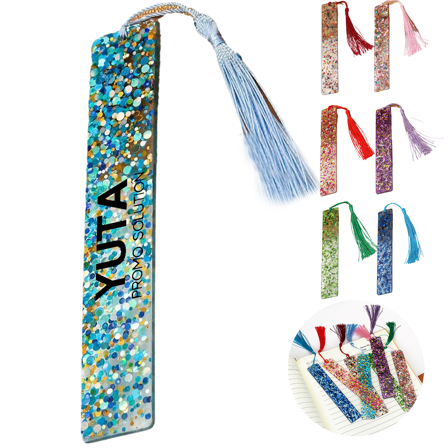 Glitter Rectangle Acrylic Tassel Bookmark