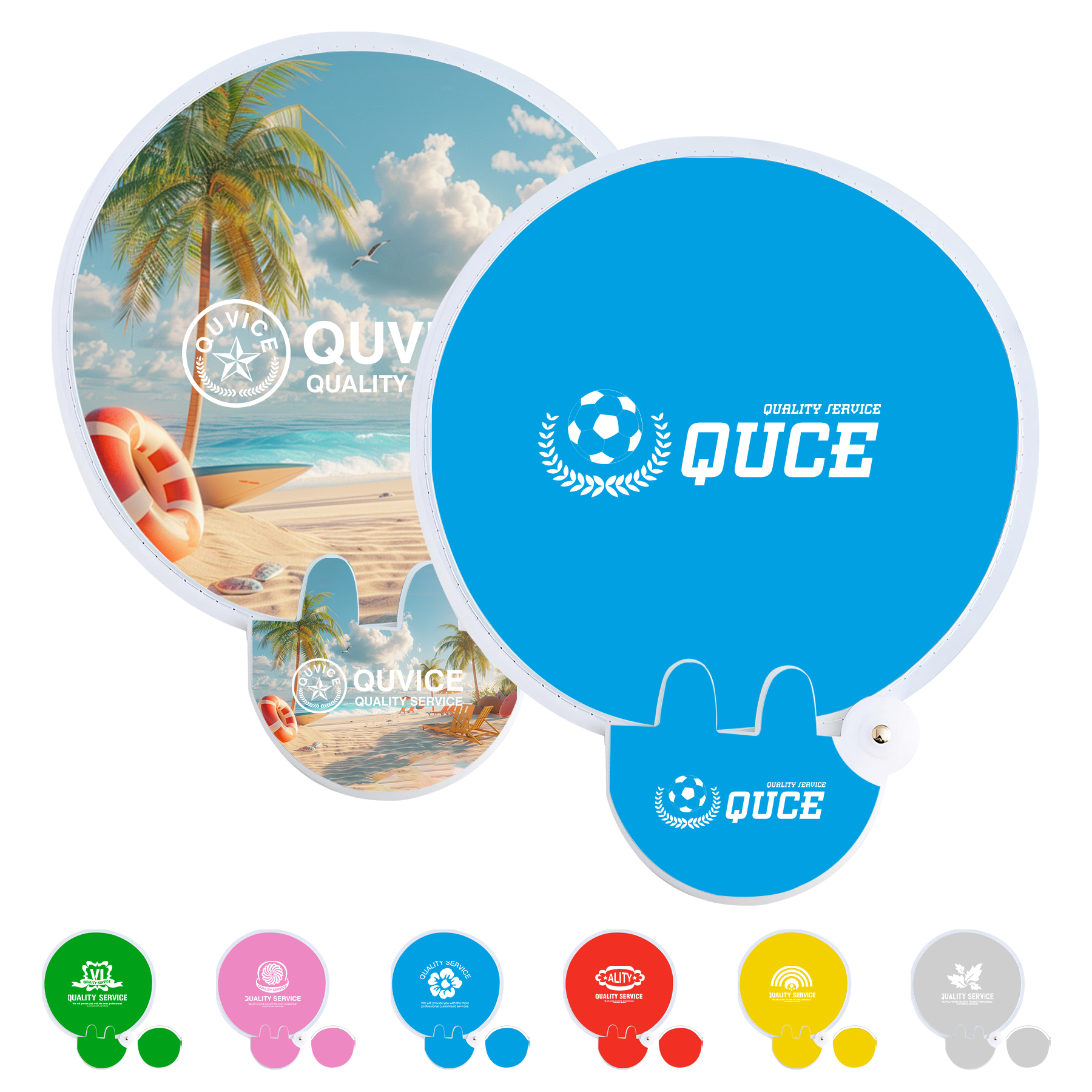 Full Color Foldable Polyester Fan With Handle & Pouch 2