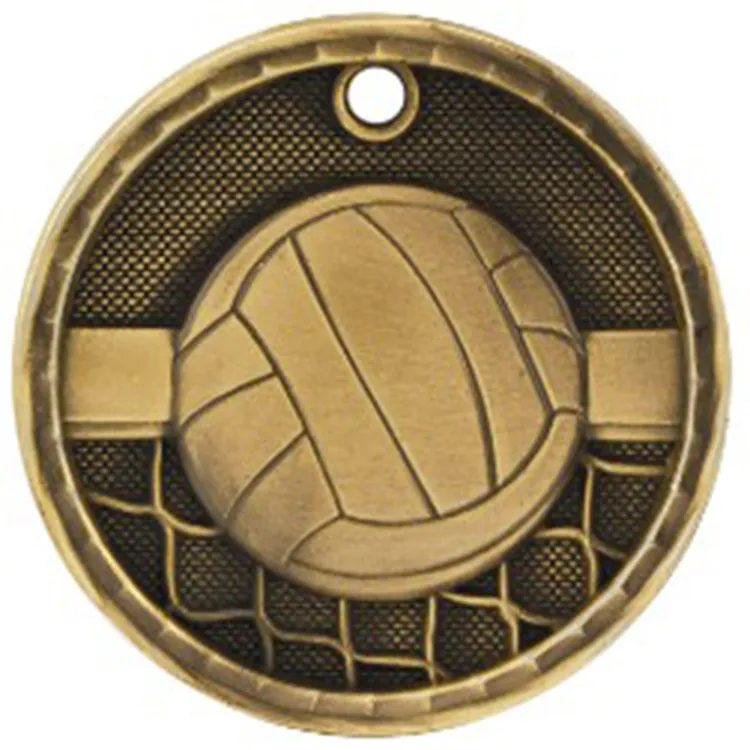 2" Antique Finish 3D Volleyball Medal 2