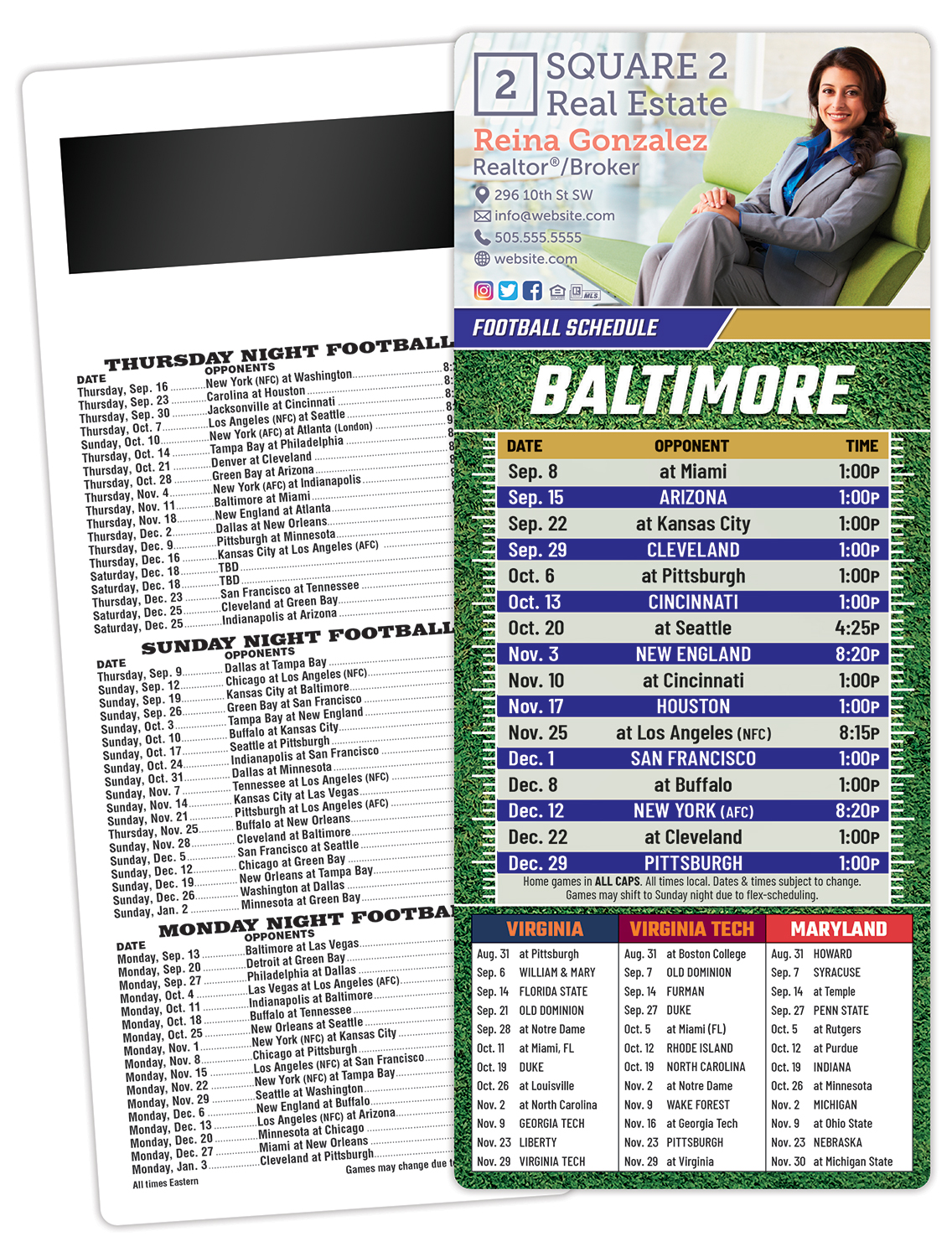 Football Schedule Laminated Card/Postcard with Magnet Strip 3.5x8.5 - 14 pt. 1