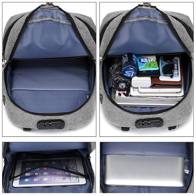 Anti-theft Lock USB Charging Light Reflective Laptop Backpacks 2